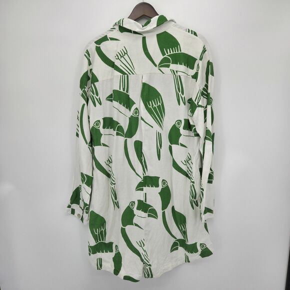 Farm Rio Anthropologie Toucan Rainbow Romper Linen Blend Long Sleeves Size Large - Picture 3 of 7